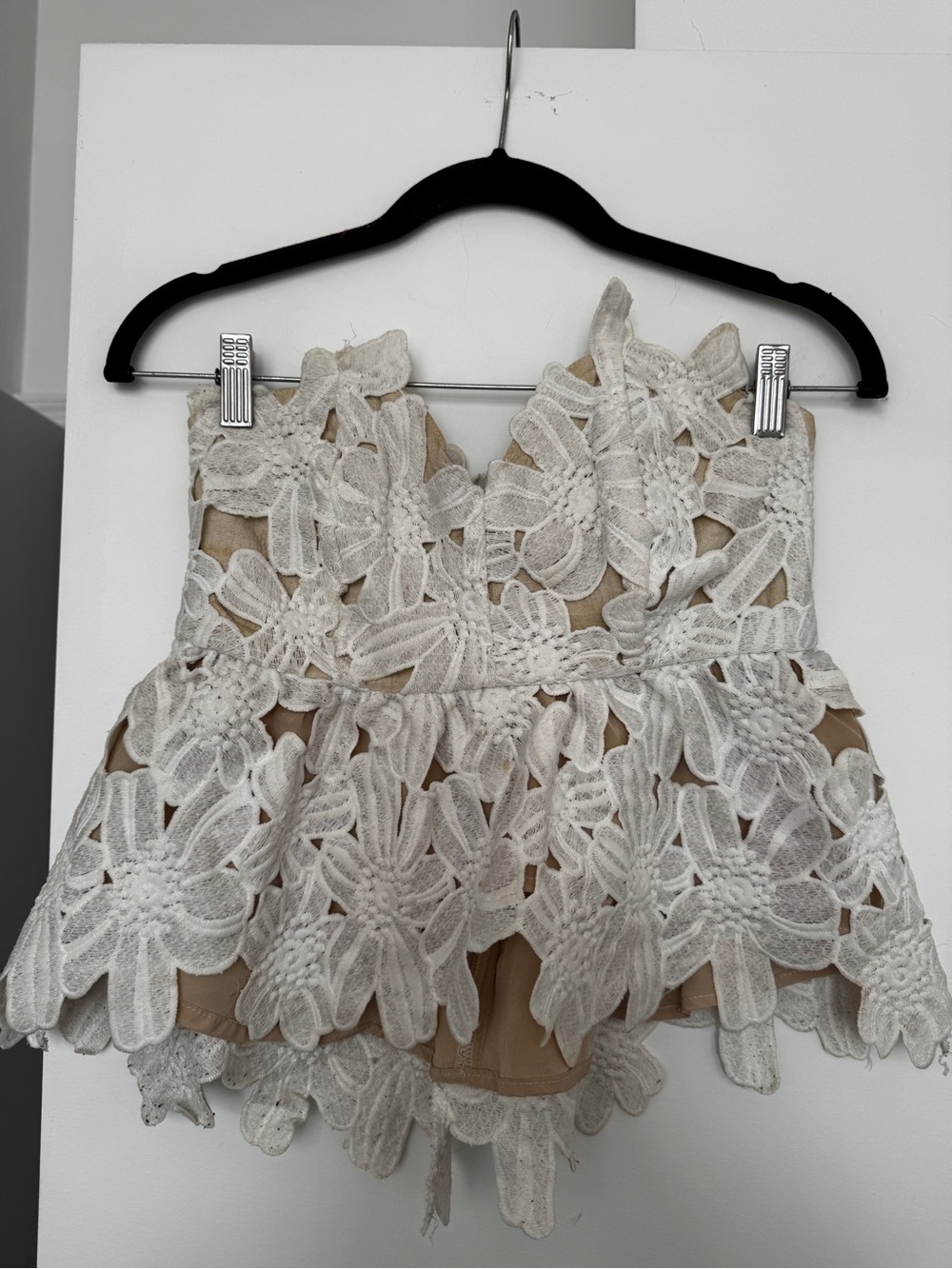 Stone Cold Fox Cream Lace Floral Overlay Top with Tan Lining